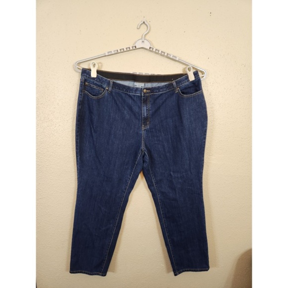 Catherines Denim Cropped Pants Stretch Pull On Dark Wash Plus Size 26W